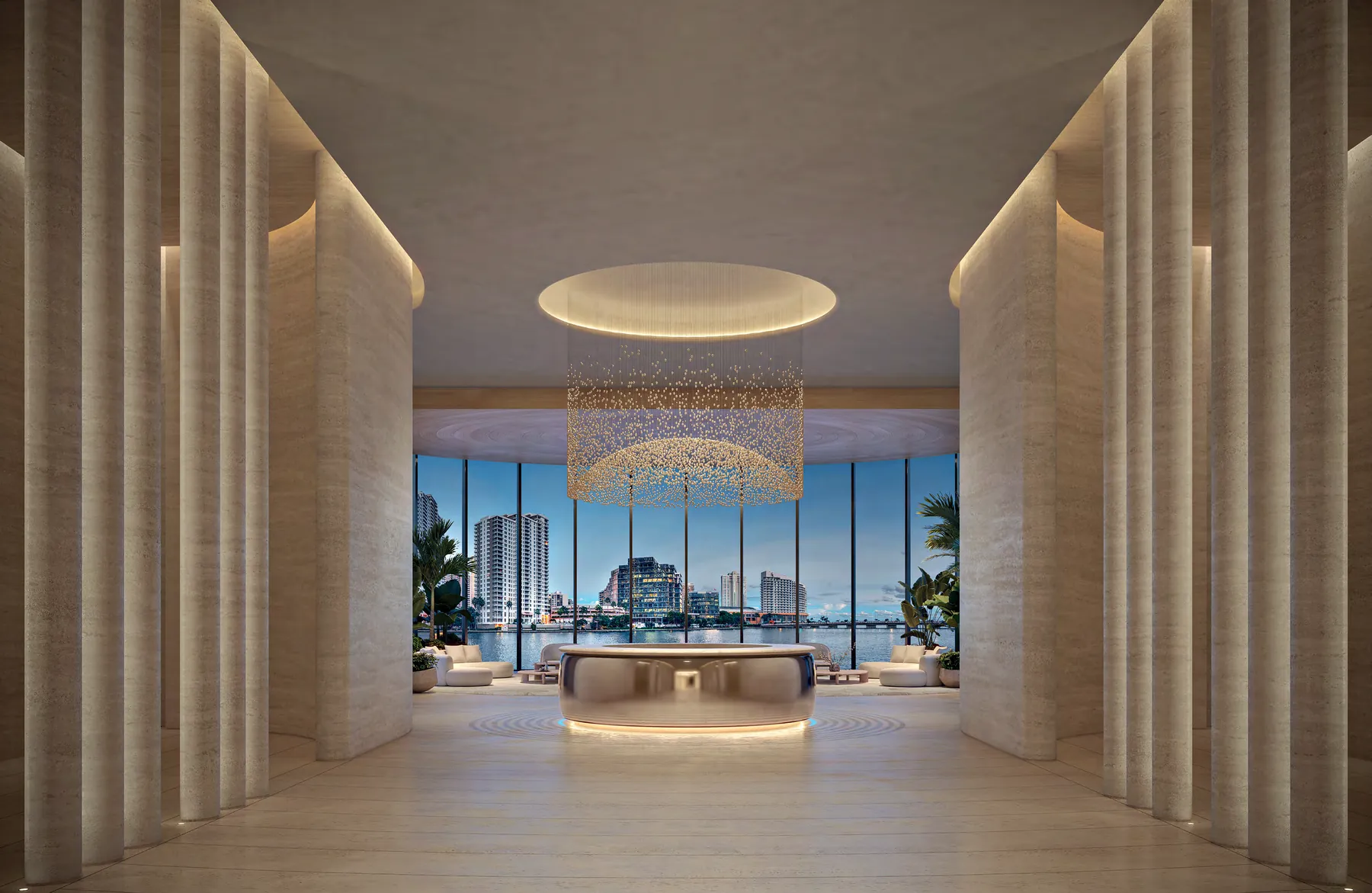 Artist's conceptual rendering of the grand bayfront lobby at 619 Brickell