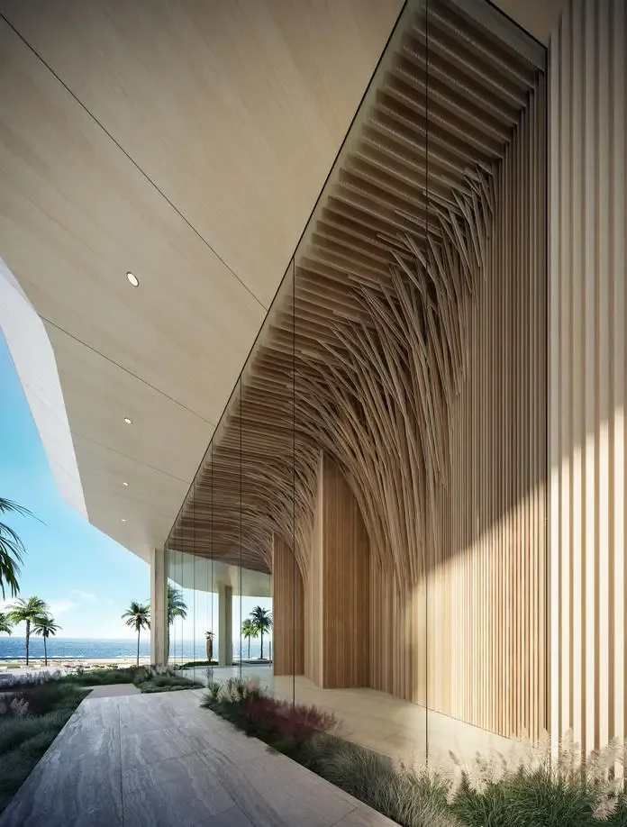 La entrada frente al mar de Aman Residences, Miami Beach &mdash; render conceptual del artista
