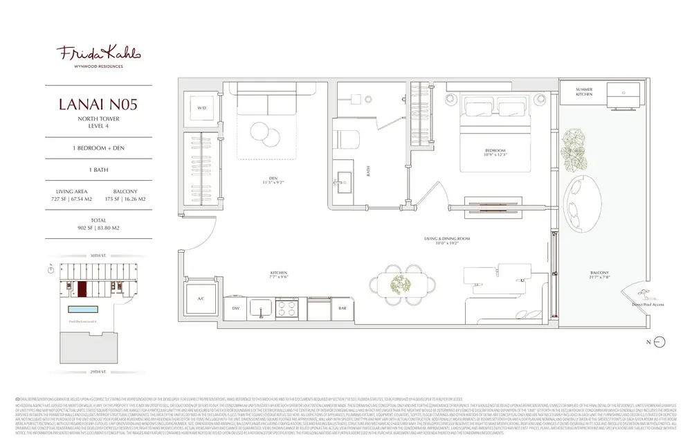 Developer floor plan for LANAI N05 at Frida Kahlo Wynwood Residences, a 1 bedroom + den in the north tower