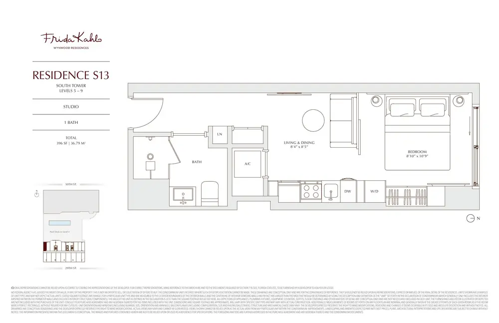 Developer floor plan for RESIDENCE S13 at Frida Kahlo Wynwood Residences, a studio in the south tower