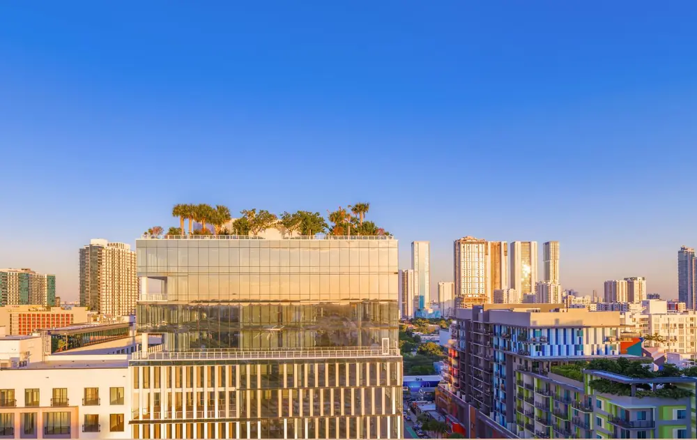 Developer view study looking east from south tower, level 12, at Frida Kahlo Wynwood Residences in Wynwood, Miami