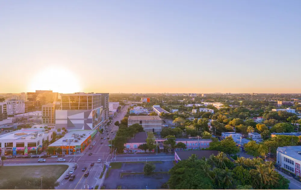 Developer view study looking west from south tower, level 12, at Frida Kahlo Wynwood Residences in Wynwood, Miami