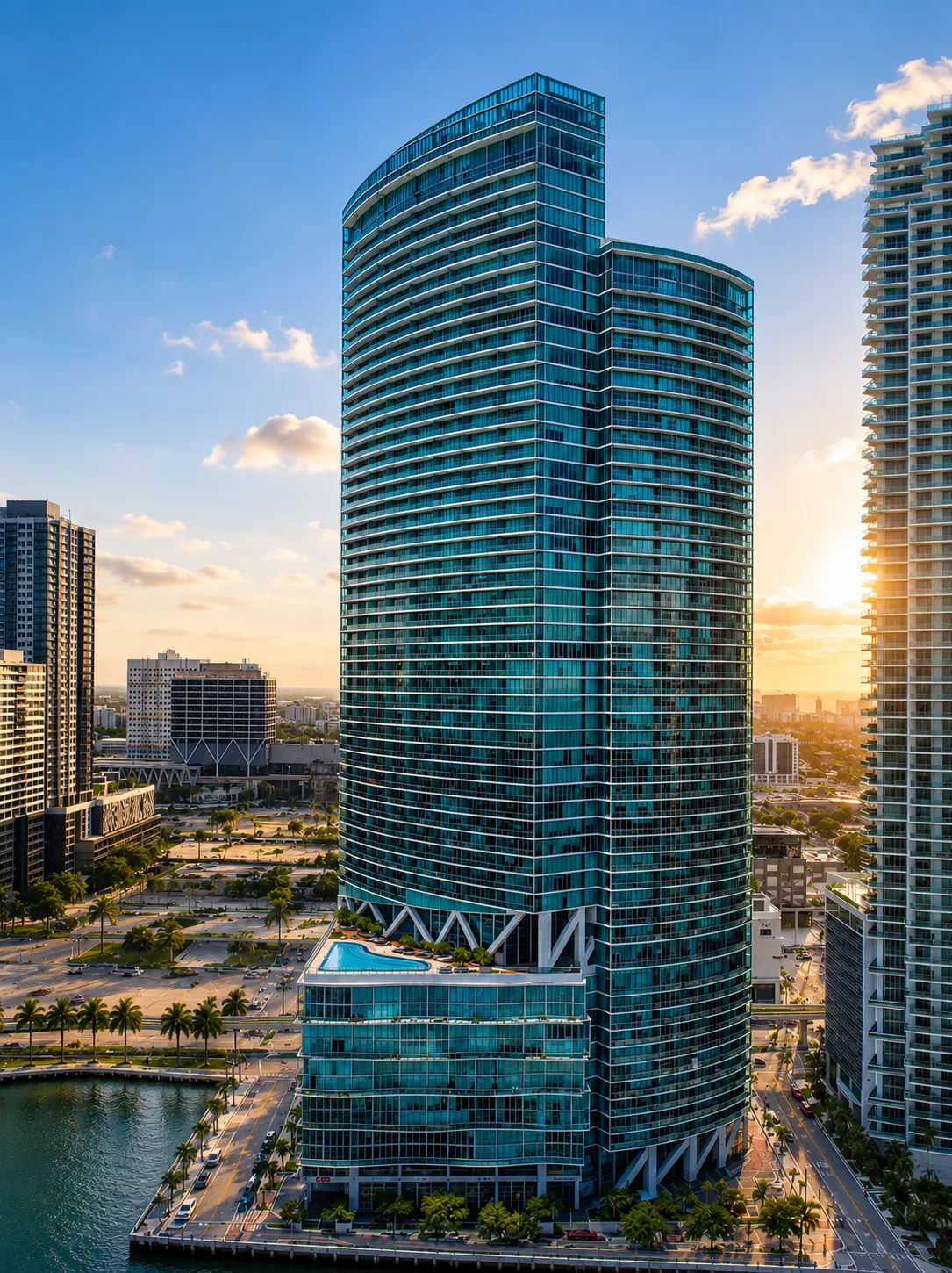 Torre MarinaBlue frente a la bah&iacute;a de Biscayne y Museum Park en Downtown Miami