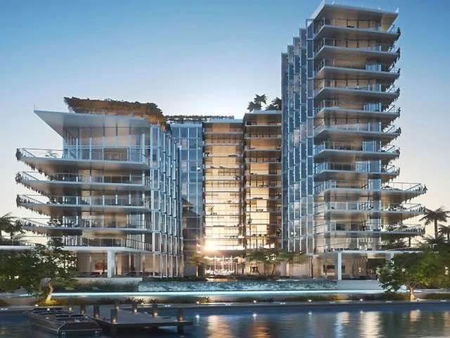 Monad Terrace waterfront condominium towers designed by Ateliers Jean Nouvel on Biscayne Bay in Miami Beach