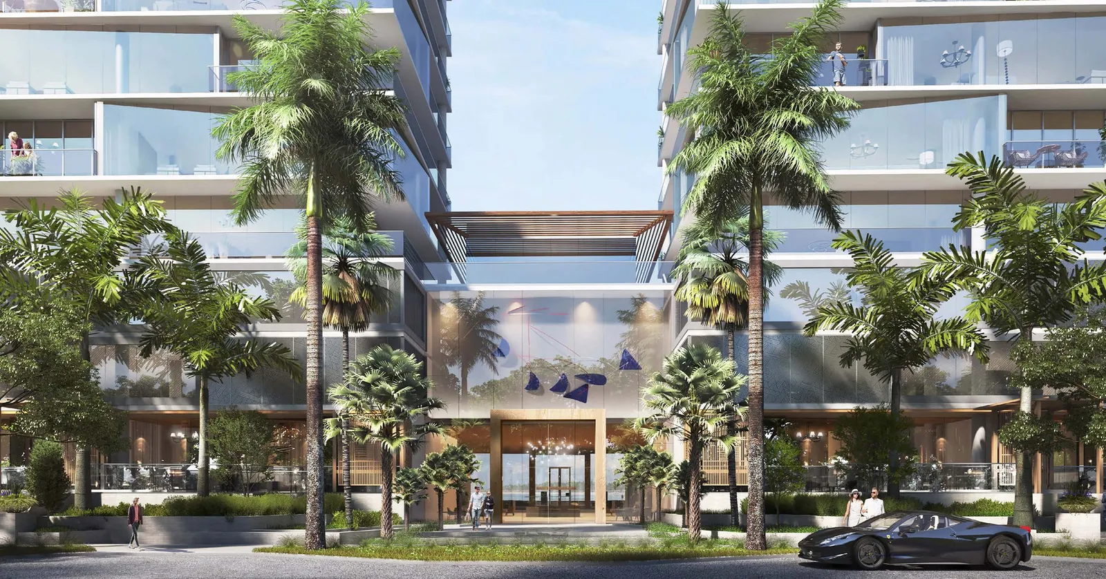 New interior rendering of the rooftop terrace bar at The Ritz-Carlton Residences Fort Lauderdale Beach at dusk with candlelit tables and skyline views