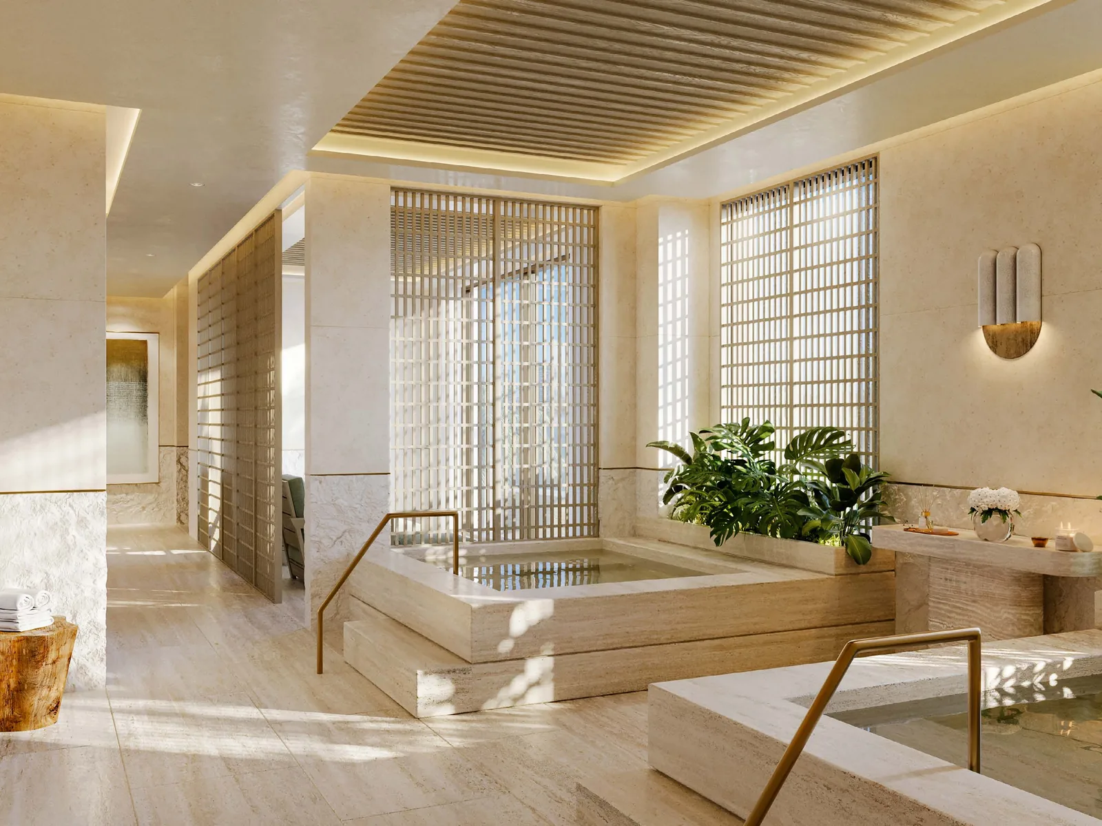 Spa hot-and-cold plunge pools rendering at Six Fisher Island