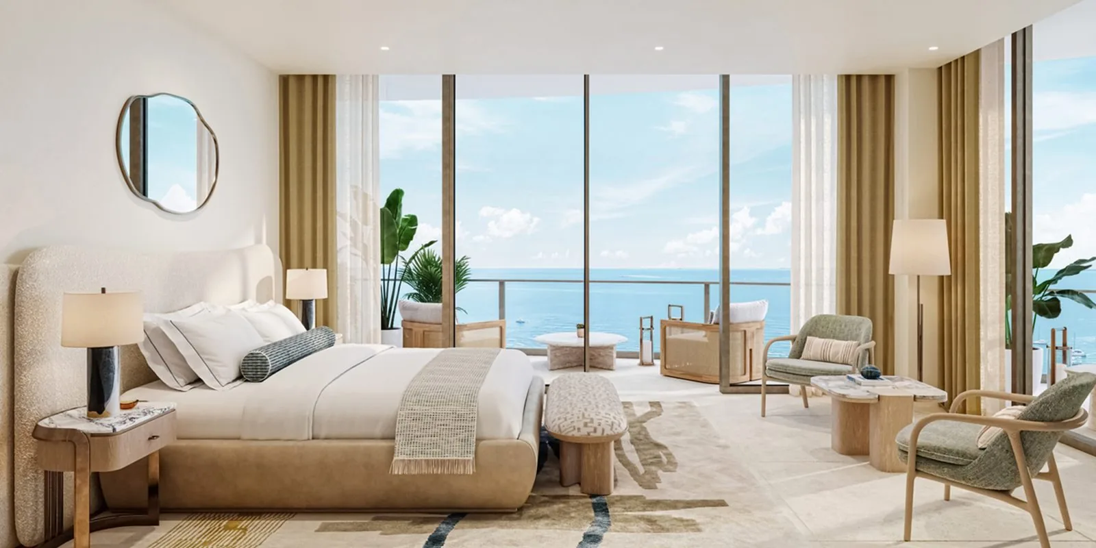 Beachfront exterior rendering of The St. Regis Residences, Bahia Mar &mdash; two oceanfront towers on Fort Lauderdale beach (artist's conceptual rendering)
