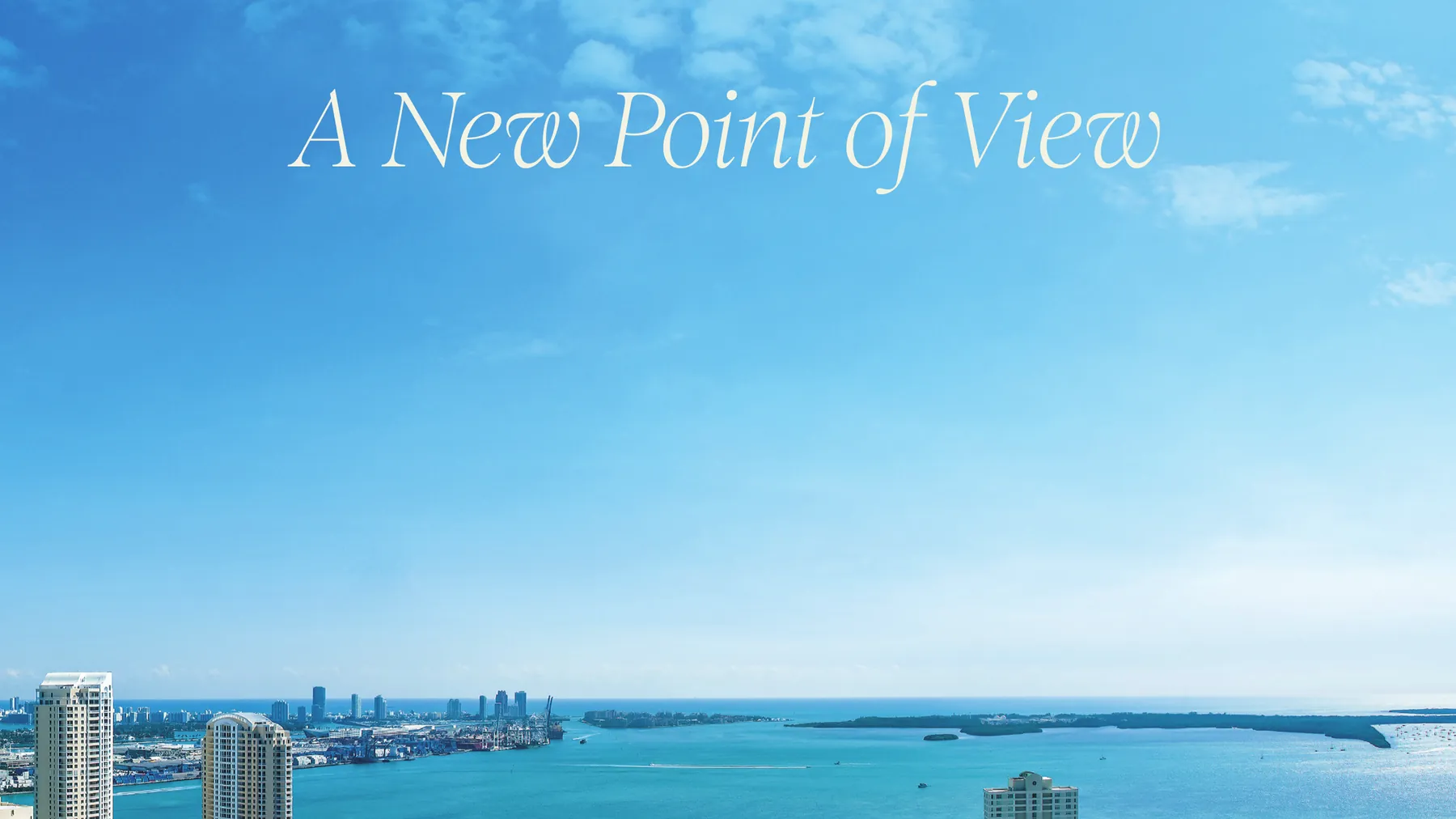 Aerial view of Brickell, the mouth of the Miami River and Biscayne Bay, the setting for Viceroy Brickell Residences