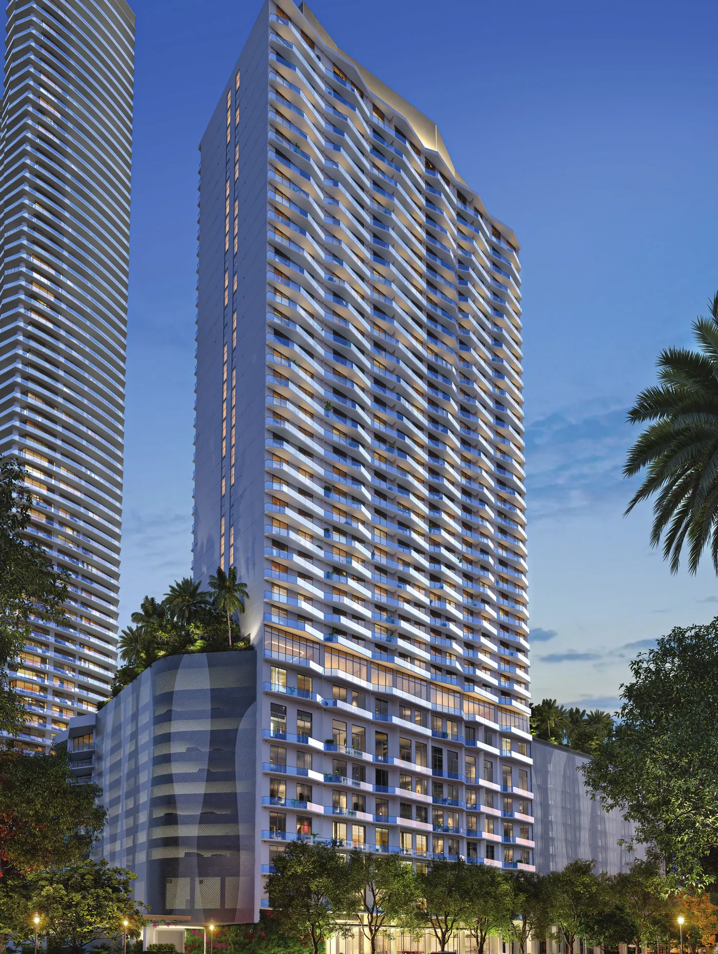 Artist's conceptual rendering of the Viceroy Brickell tower at street level in Brickell, Miami, designed by Arquitectonica